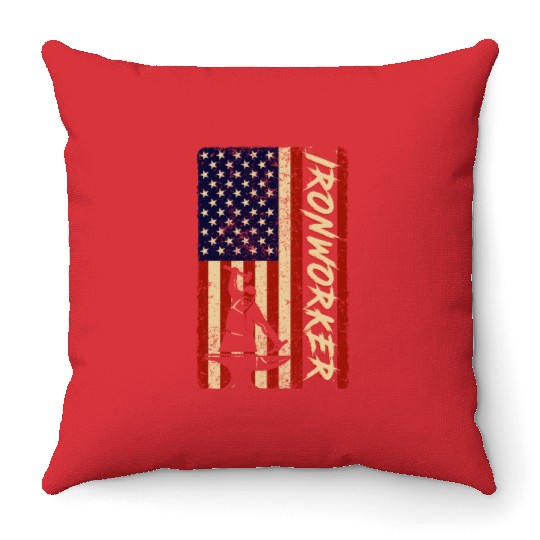 US Flag Ironworker Independence labor Day Throw Pillows