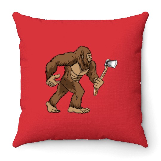Bigfoot Lumberjack Sasquatch Carpenter Throw Pillows