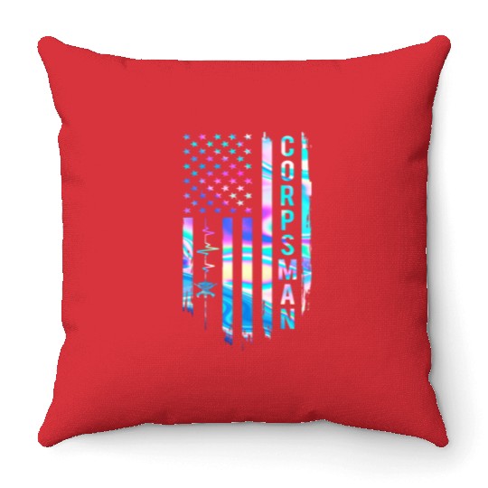 Awesome US Flag Heart Corpsman Throw Pillows
