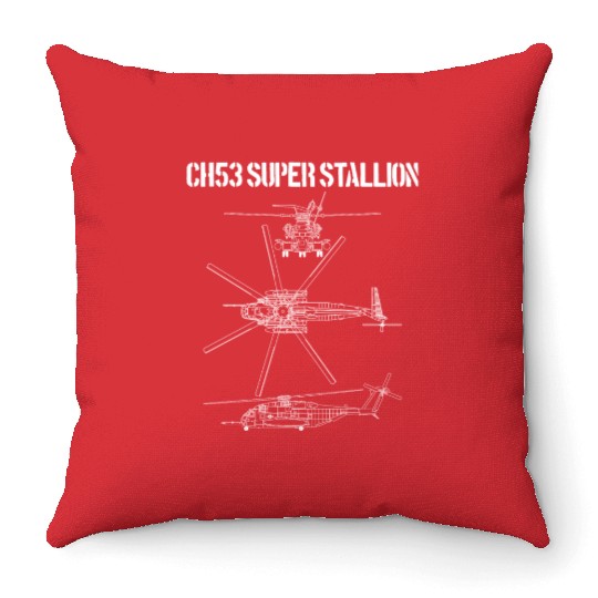 Super Stallion Schematic Military Helicopter CH-53 Throw Pillows