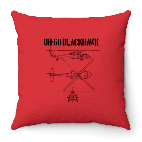 Blackhawk Schematic Military Helicopter UH-60black Throw Pillows