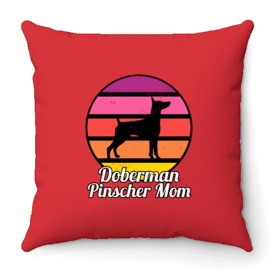 Doberman Pinscher Mom I Retro MinPin Mom Throw Pillows