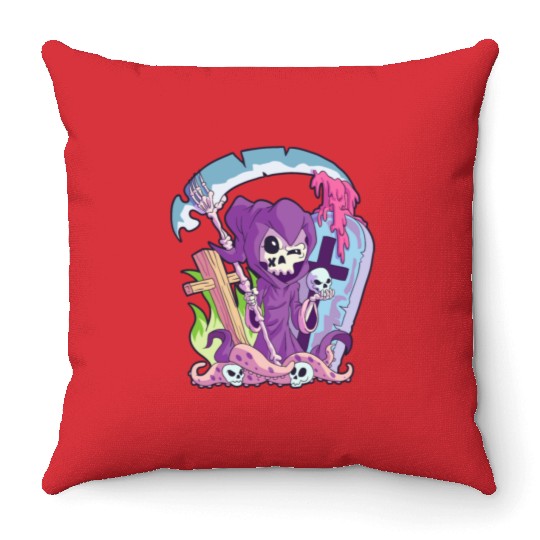Kawaii Death Grim Reaper Pastel Goth Creepy Occult Throw Pillows