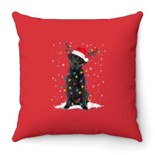 Black Lab Labrador Christmas Tree Light Pajama Dog Throw Pillows