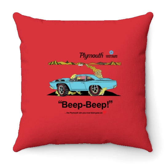 1968 Plymouth Road Runner Salt Flats Light Blue Throw Pillows