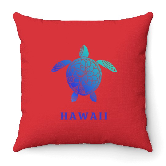 Hawaii Tribal Turtle Tattoo Flower Ocean Beach Sea Throw Pillows