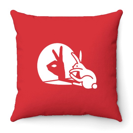 Funny Rabbit hand shadow puppet bunny hare pop art Throw Pillows