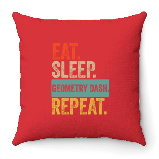 Eat sleep geometry dash repeat retro vintage Throw Pillows