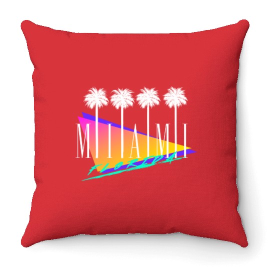 Miami Florida Retro Style Throw Pillows