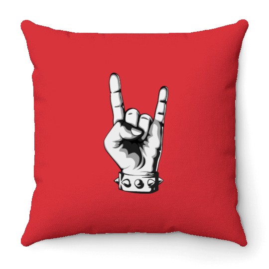 Rock And Roll Finger Sign Music Cool Rock Band Pun Throw Pillows