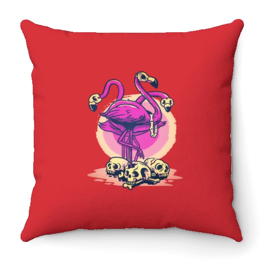 Flamingo Skull Halloween bones demon Throw Pillows