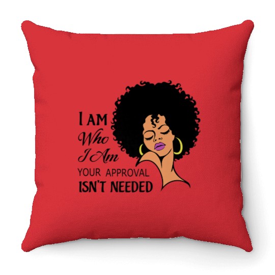 Black Queen Lady Curly Natural African American Throw Pillows