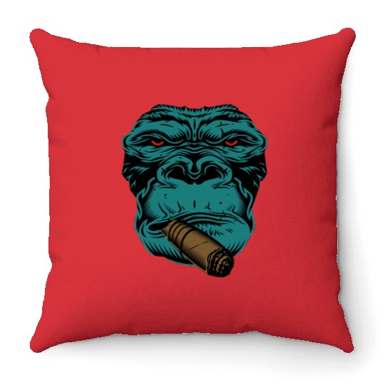 Smoking Gorilla Throw Pillows