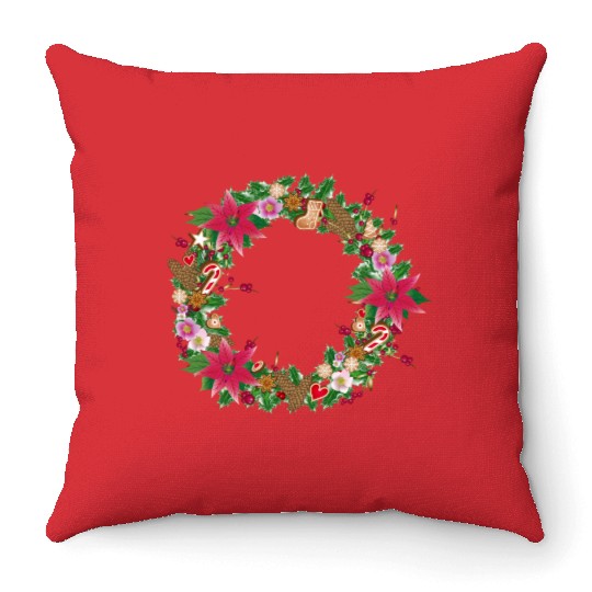classic Christmas wreath lavishly decorated Throw Pillows