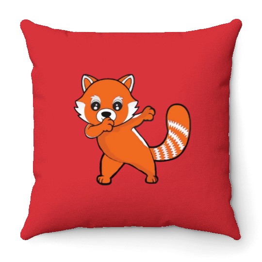 Dabbing Red Panda Cherry Blossoms Bamboo Throw Pillows
