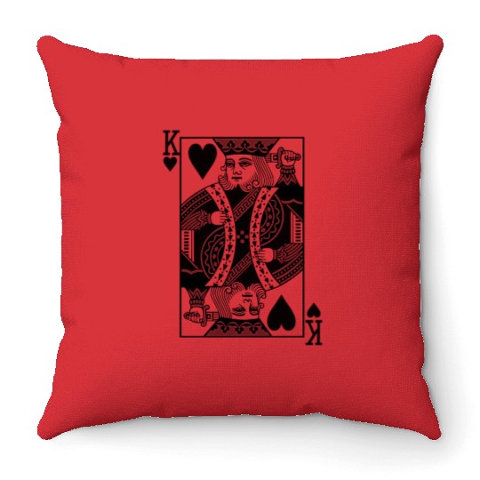 King of Hearts - Black Playing Card Throw Pillows