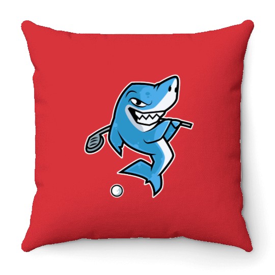 Shark Golf Player Golfer Golfing Funny Kids Boys Throw Pillows