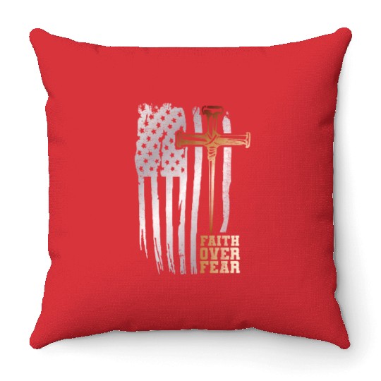 Faith Over Fear Christian American Flag Throw Pillows