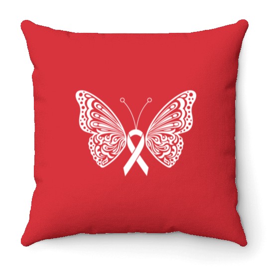 Lung Cancer Awareness White Ribbon Butterfly Throw Pillows