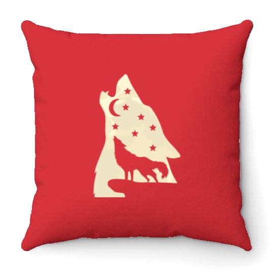 Wolf silhouette howling wolf moonlight Throw Pillows