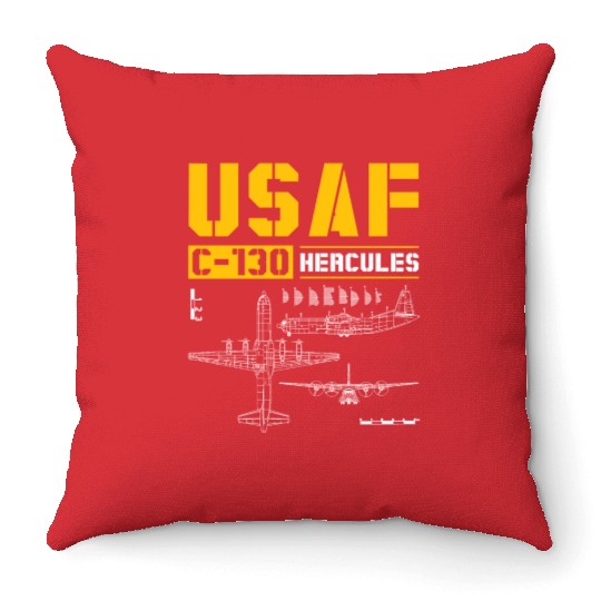 C 130 Hercules US Airborne Fighter Pilot Throw Pillows