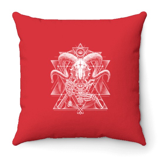 Skeletal Demonic Baphomet Throw Pillows