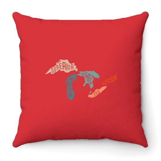 Great lakes USA, Michigan Lake Erie Lake Throw Pillows