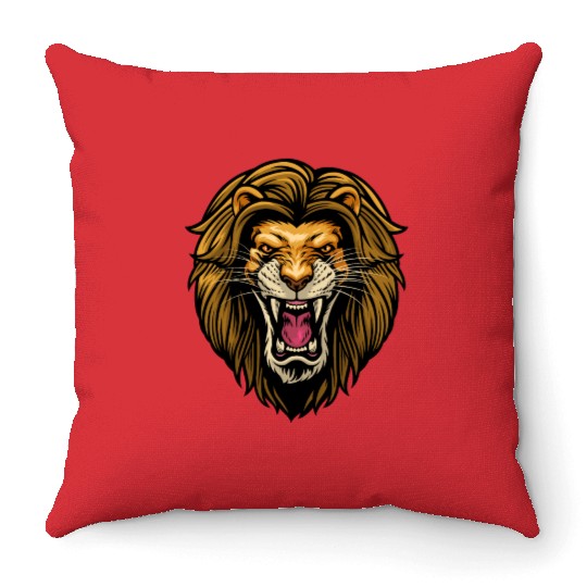 angry lion head Throw Pillows