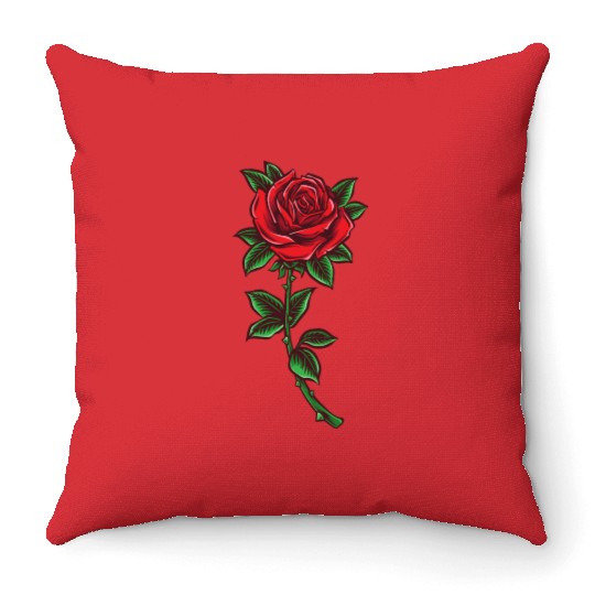 Red rose, Rose stem Throw Pillows