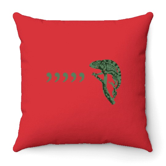 Comma chameleon Throw Pillows