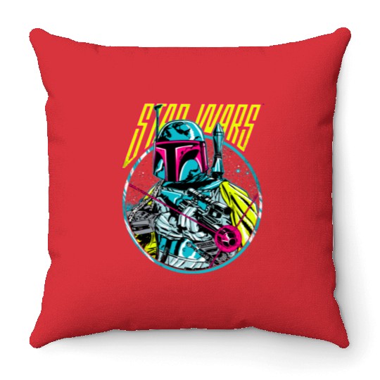 Star Wars Boba Fett Neon Blaster Vintage Graphic Throw Pillows