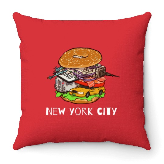 New York City Bagel with Everything NYC Throw Pillows