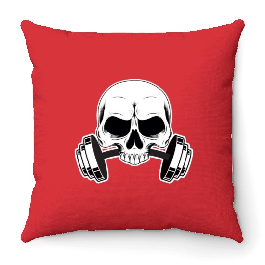Skull Gym Barbells Throw Pillows