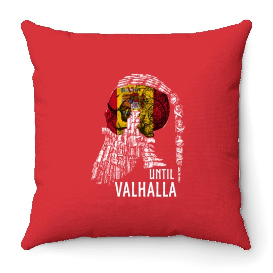 Until Valhalla Viking Skull Spain FLag Throw Pillows