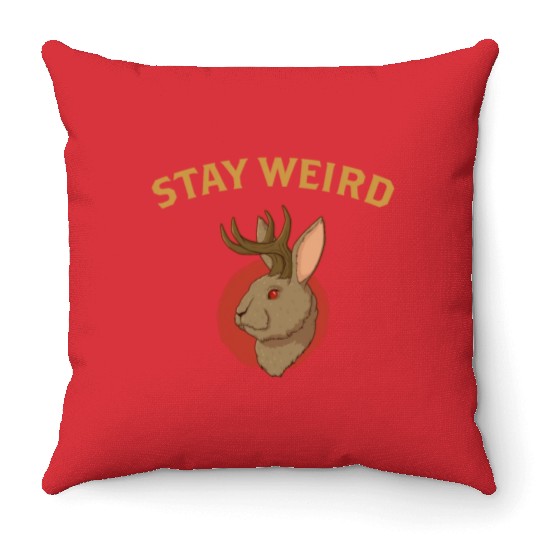 Stay Weird Cryptozoology Cryptid Jackalope product Throw Pillows
