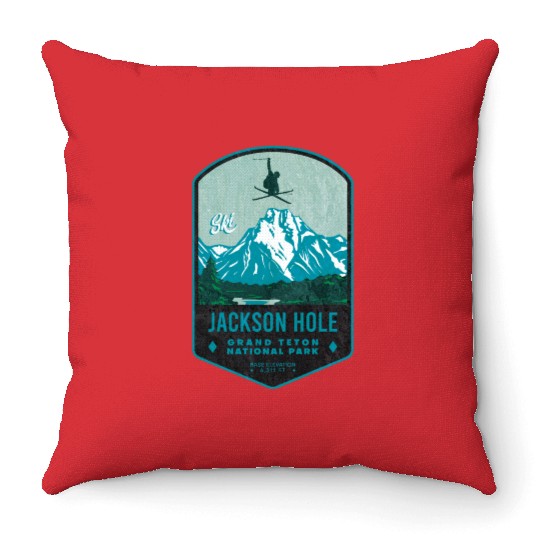 Jackson Hole Ski Badge Throw Pillows
