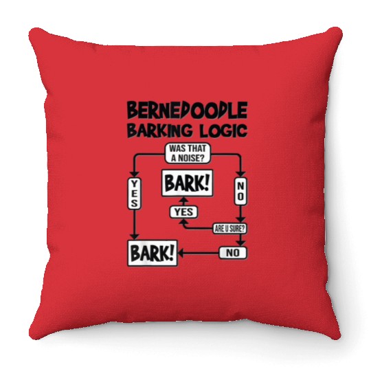 Dog Barking Logic Funny Dog Idea Funny Bernedoodle Throw Pillows