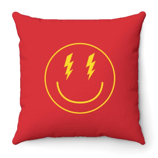 Lightning Smiley Face Emoticon Happy Face Smileyhi Throw Pillows