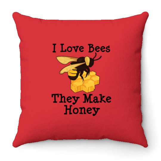 I Love Bees Honey Bee Beekeeping Beekeeper Throw Pillows