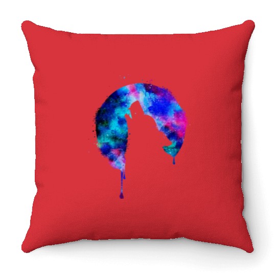 Howling wolf full moon wolves galaxy stars sky Throw Pillows