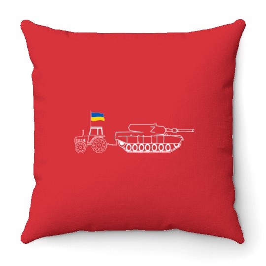 Ukrainian Tractor Pulling Tank With Ukraine Flag Throw Pillows