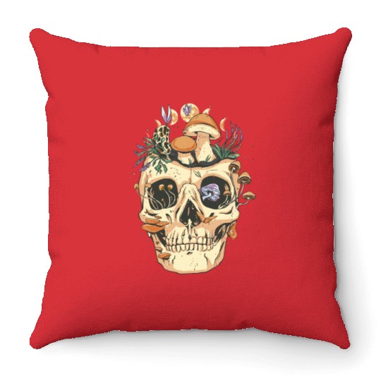 Skull mushrooms vintage skull mushrooms vintage gi Throw Pillows
