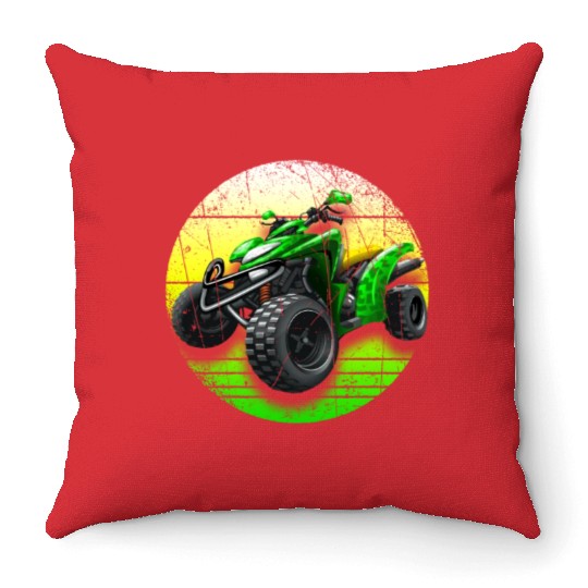 Vintage Retro ATV Quad Dirt Bike Four Wheeler Throw Pillows