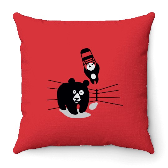 Panda vs Grizzly in wrestling ring. Kung fu Throw Pillows