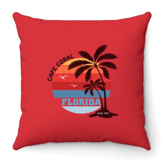 Cape Coral Est.1973 Vintage Florida summer Gift Throw Pillows