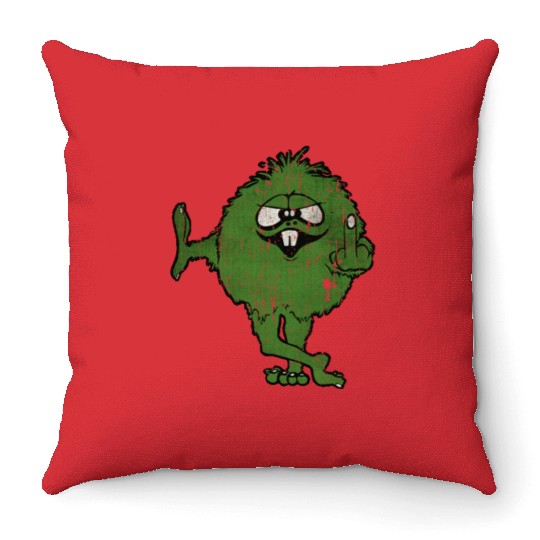 Green Monster Middle Finger 1975 Vintage Throw Pillows