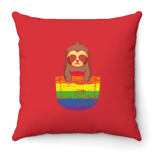 Pocket Sloth LGBTQ Rainbow Flag Pride Month Gay Throw Pillows