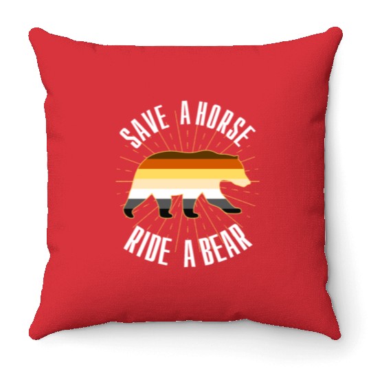 Save A Horse Ride A Bear Gay Bear Brotherhood Throw Pillows