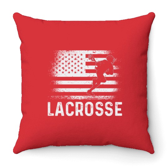 Lacrosse LAX American USA Flag Throw Pillows