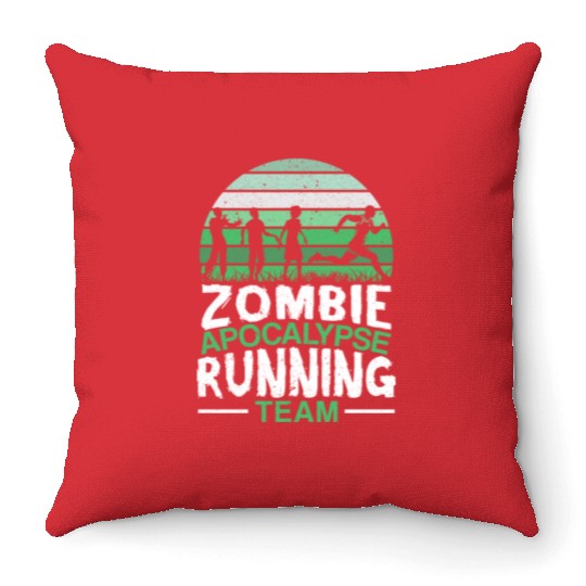 Zombie Apocalypse Running Team Halloween Throw Pillows